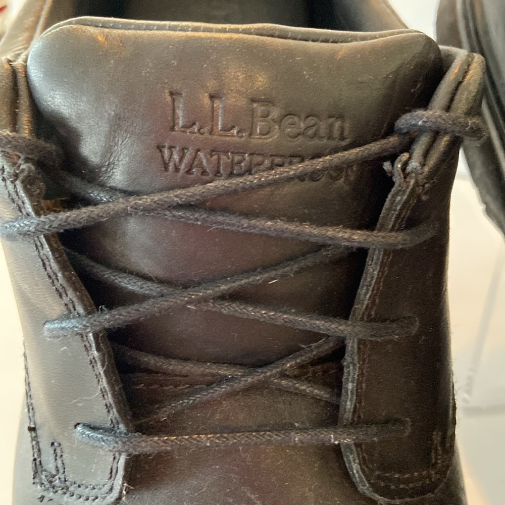 L.L. Bean Black Leather Work Oxfords No Skid Sole Tie Up Laces. Size 14W - Picture 5 of 13